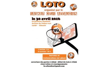 LOTO SAMEDI 30 AVRIL 2016 à partir de 16h30 au gymnase TOMMASI