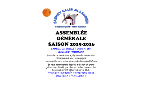 ASSEMBLÉE GÉNÉRALE SAISON 2015-2016