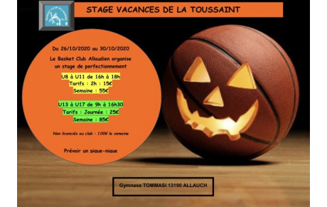 STAGE VACANCES DE LA TOUSSAINT 2020