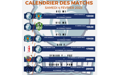 MATCH DU WEEK END 4 &amp; 5 Février 2023