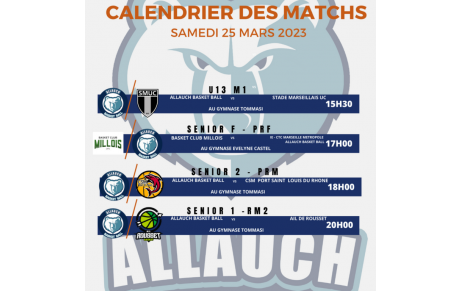 CALENDRIER DES MATCHS DU WEEK-END 25 &amp; 26 MARS 2023
