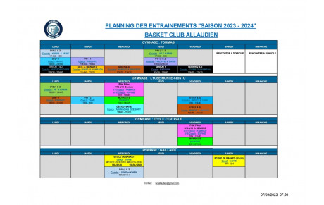 Planning des entraînements 